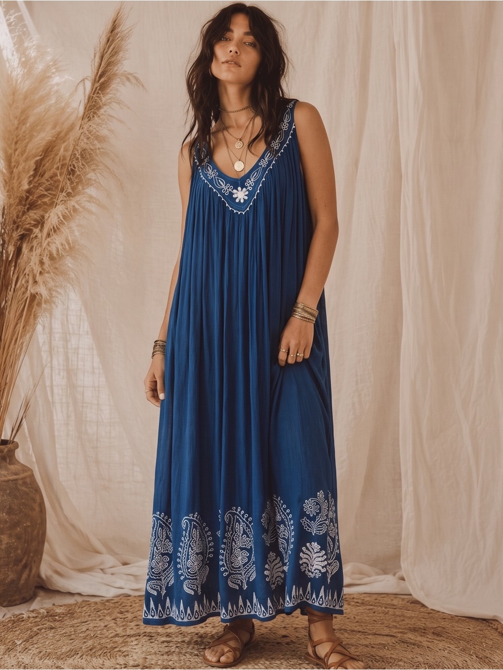 VINTAGE INGEAR Embroidered Maxi Dress